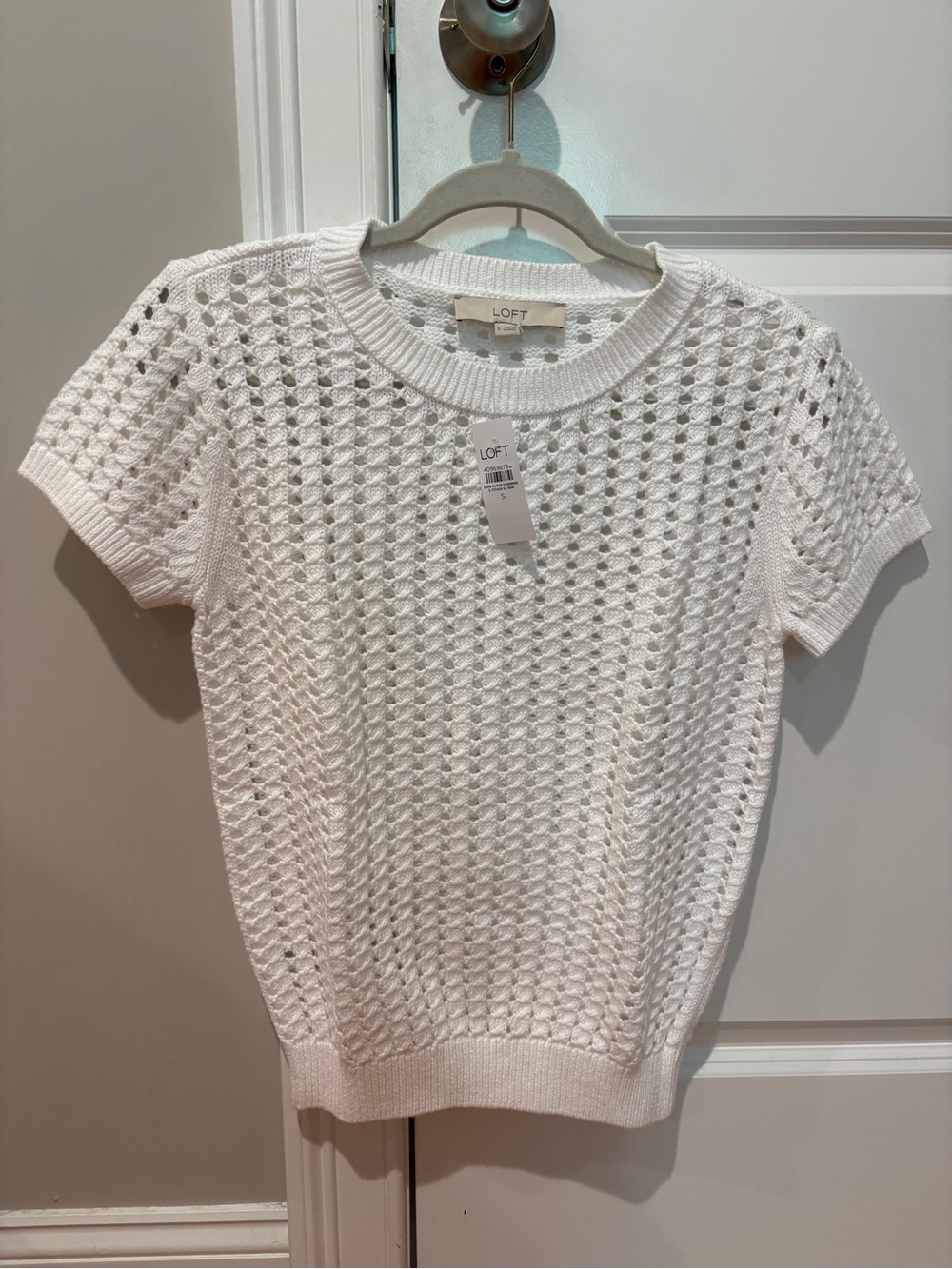 LOFT White Open-Knit Short Sleeve Crew Top